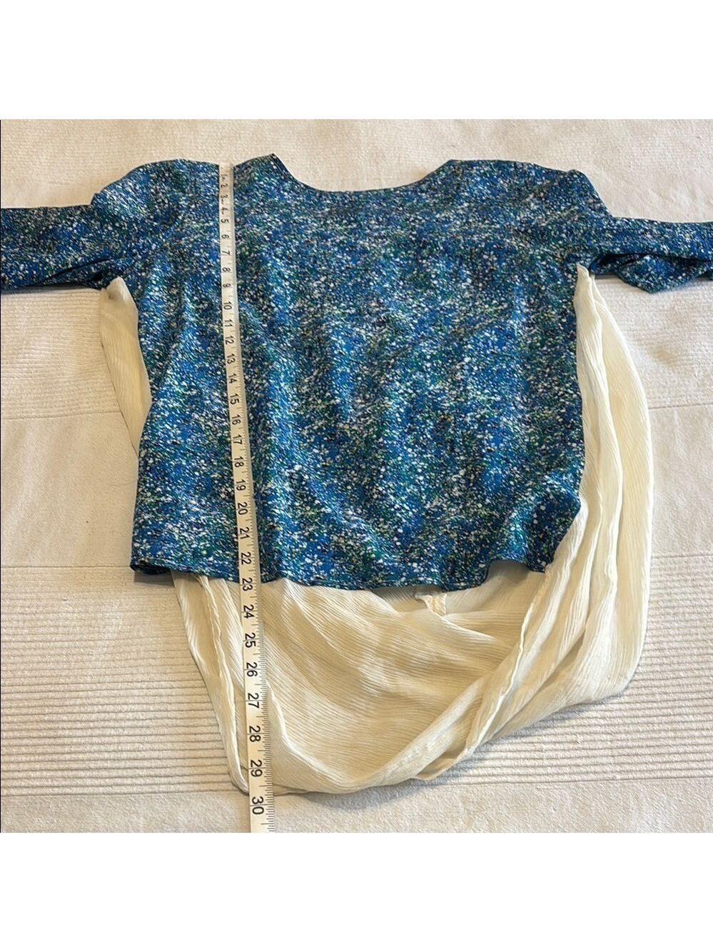 Winter Kate Blue and Cream Silk Gauze Back Blouse Size Small - Picture 6 of 7